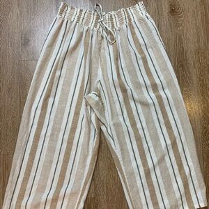 Mlle Gabrielle Beige and White Striped Wide Leg Cropped Pants Size 2X